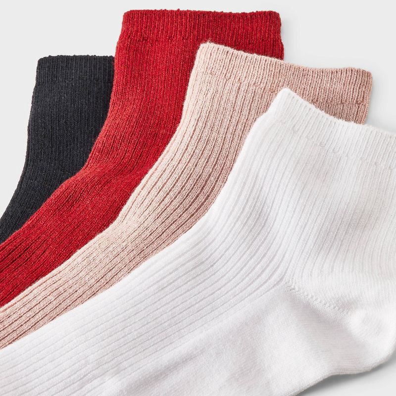 slide 3 of 3, Women's Ultra Soft Everyday Rib-Knit 4pk Ankle Socks - Auden™ White/Pink/Red 4-10, 4 ct