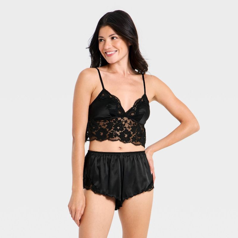 slide 1 of 5, Women's Satin & Lace Lingerie Set - Auden™ Black L, LG