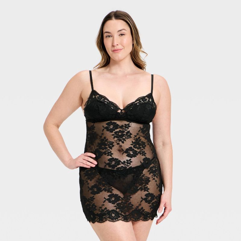 slide 4 of 5, Women's Lace Lingerie Slip Dress - Auden™ Black XL, 1 ct