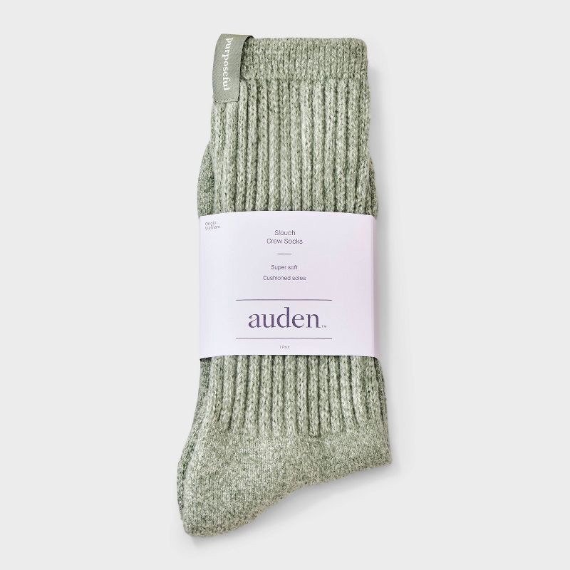 slide 2 of 4, Women's Ultra Soft Ribbed Cushioned Slouch Crew Socks with Woven label 'Purposeful' Auden™ Green 4-10, 1 ct