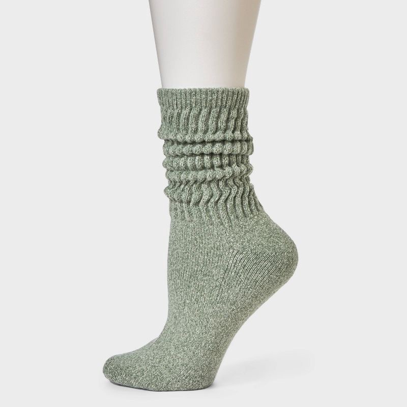 slide 4 of 4, Women's Ultra Soft Ribbed Cushioned Slouch Crew Socks with Woven label 'Purposeful' Auden™ Green 4-10, 1 ct