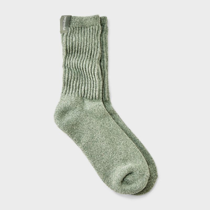 slide 1 of 4, Women's Ultra Soft Ribbed Cushioned Slouch Crew Socks with Woven label 'Purposeful' Auden™ Green 4-10, 1 ct