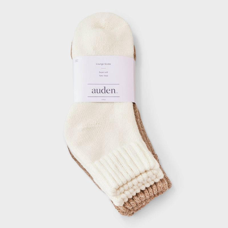 slide 2 of 3, Women's Full Terry with Chunky Ribbed Cuff Cloud Soft Lounge 2pk Ankle Socks - Auden™ Ivory/Beige Heather 4-10, 2 ct