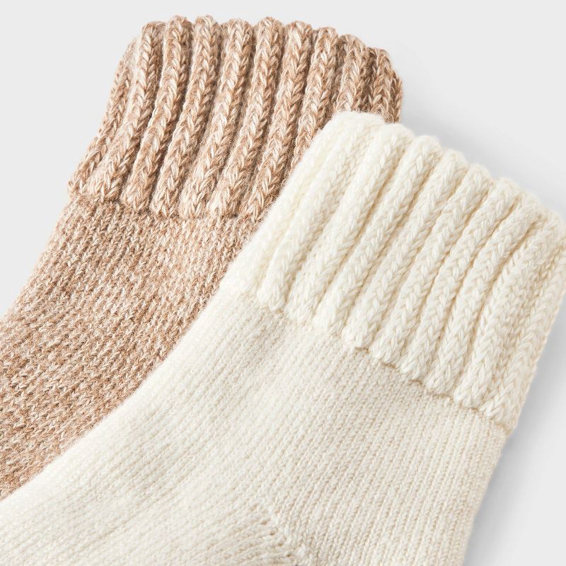 slide 3 of 3, Women's Full Terry with Chunky Ribbed Cuff Cloud Soft Lounge 2pk Ankle Socks - Auden™ Ivory/Beige Heather 4-10, 2 ct