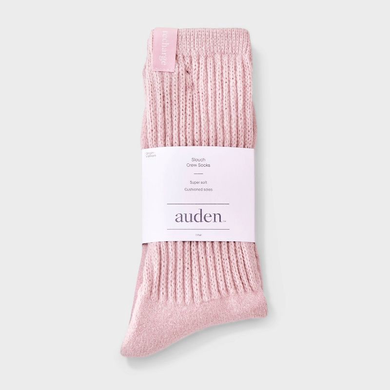 slide 2 of 4, Women's Ultra Soft Ribbed Cushioned Slouch Crew Socks with Woven label 'Recharge'- Auden™ Pink 4-10, 1 ct