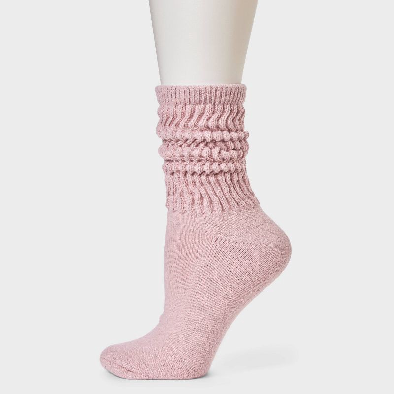 slide 4 of 4, Women's Ultra Soft Ribbed Cushioned Slouch Crew Socks with Woven label 'Recharge'- Auden™ Pink 4-10, 1 ct