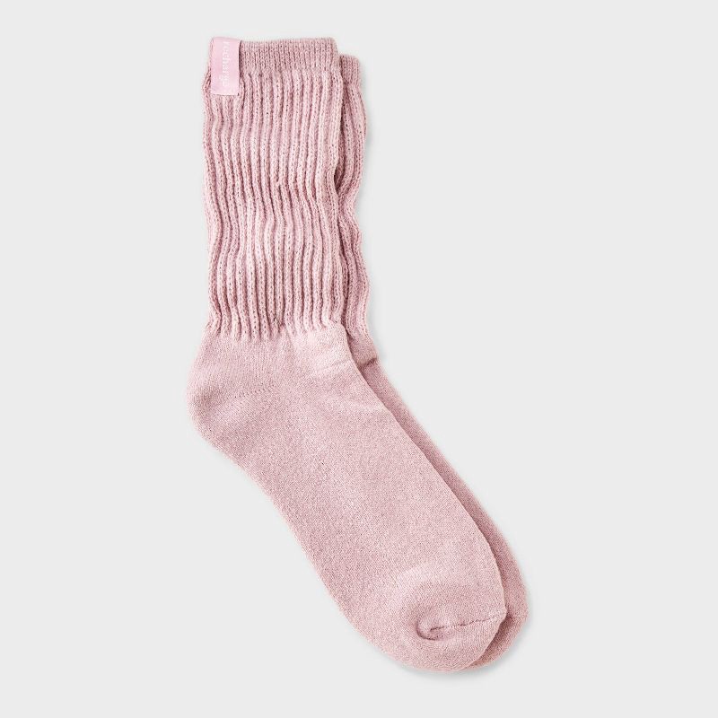 slide 1 of 4, Women's Ultra Soft Ribbed Cushioned Slouch Crew Socks with Woven label 'Recharge'- Auden™ Pink 4-10, 1 ct