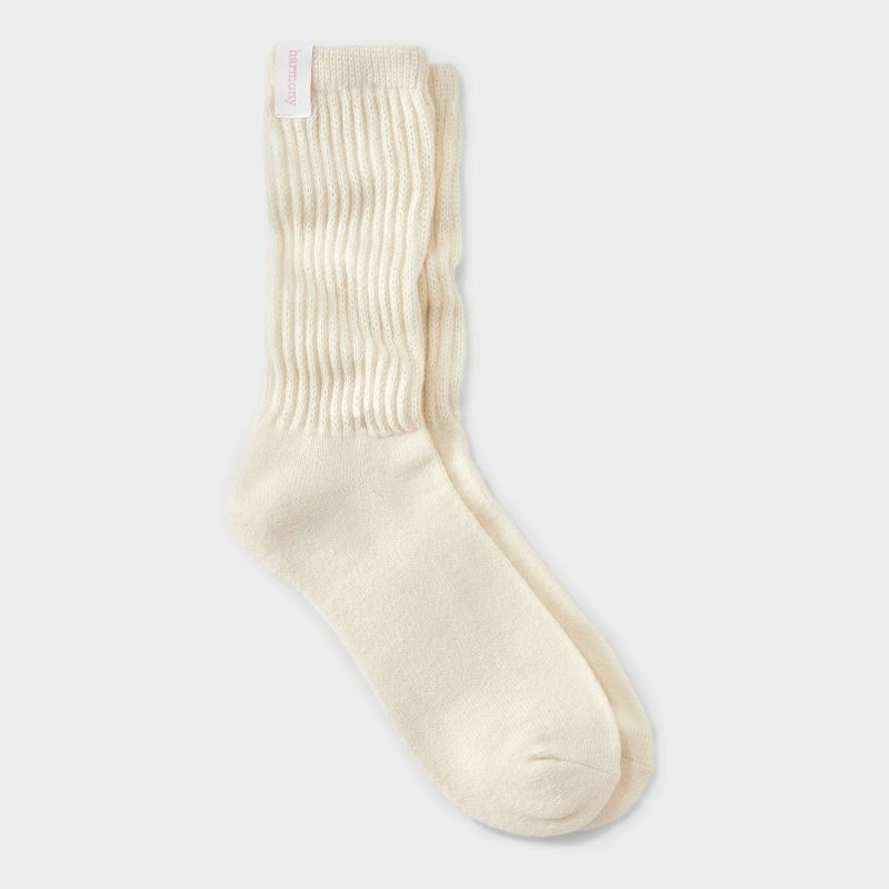 slide 1 of 4, Women's Ultra Soft Ribbed Cushioned Slouch Crew Socks with Woven label 'Harmony' - Auden™ White 4-10, 1 ct