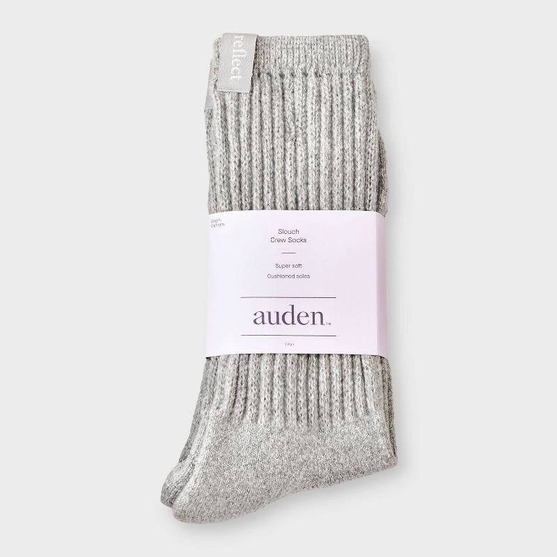 slide 2 of 4, Women's Ultra Soft Ribbed Cushioned Slouch Crew Socks with Woven label 'Reflect' - Auden™ Heather Gray 4-10, 1 ct