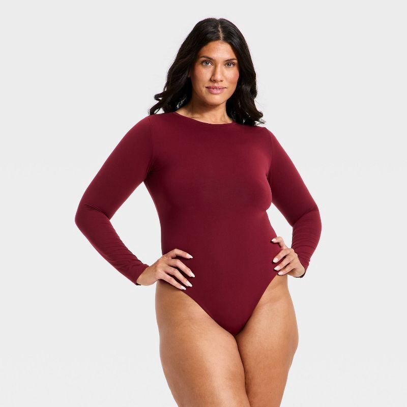 slide 4 of 5, Women's Luxe Stretch Long Sleeve Bodysuit - Auden™ Berry Red XS, 1 ct