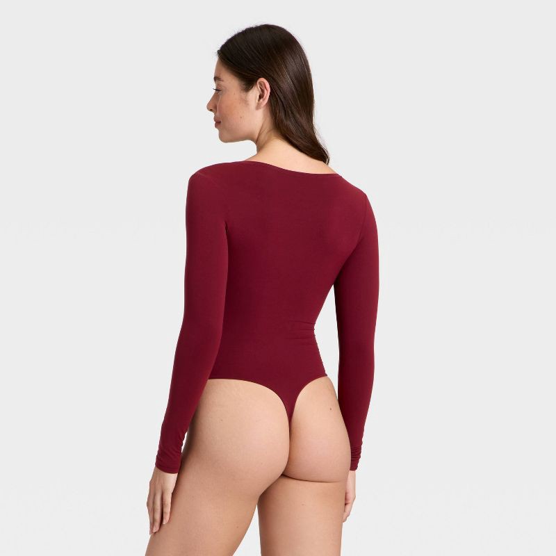 slide 2 of 5, Women's Luxe Stretch Long Sleeve Bodysuit - Auden™ Berry Red L, 1 ct