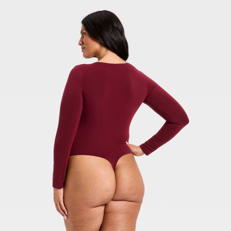 slide 5 of 5, Women's Luxe Stretch Long Sleeve Bodysuit - Auden™ Berry Red L, 1 ct