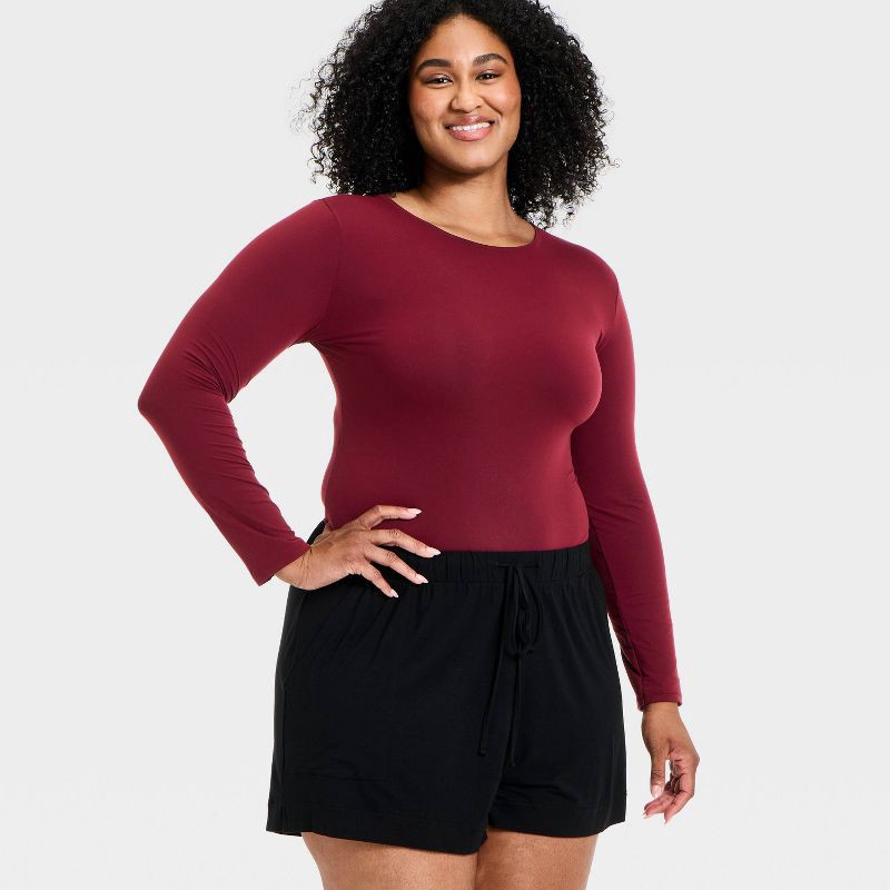slide 3 of 3, Women's Luxe Stretch Long Sleeve Bodysuit - Auden™ Berry Red XXL, 1 ct