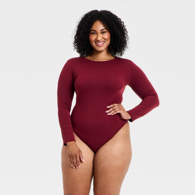 slide 1 of 3, Women's Luxe Stretch Long Sleeve Bodysuit - Auden™ Berry Red XXL, 1 ct