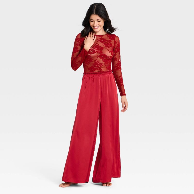 slide 3 of 5, Women's Lace Long Sleeve Lingerie Bodysuit - Auden™ Red S, 1 ct