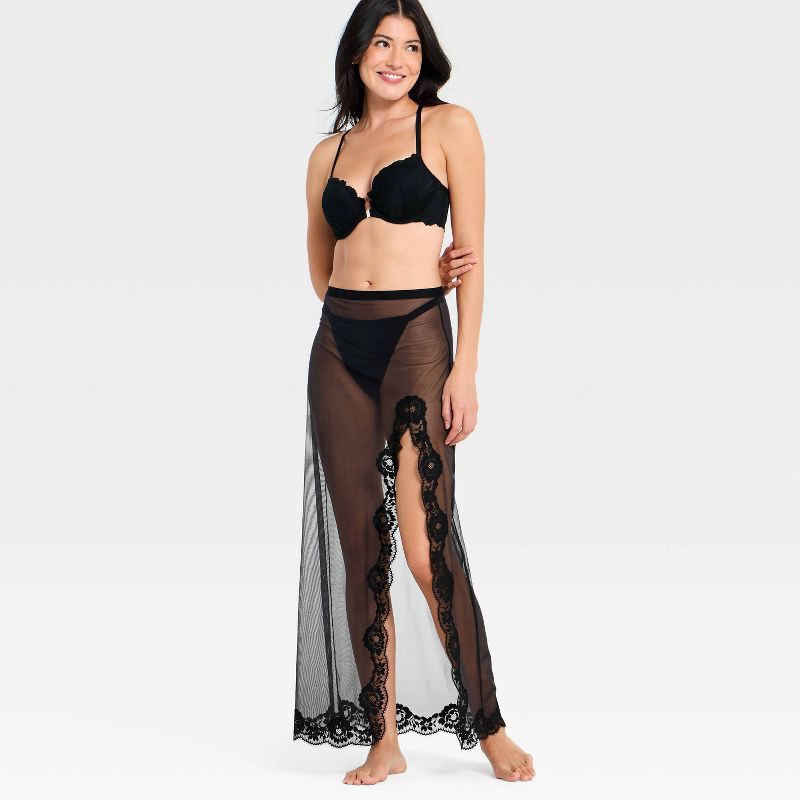 slide 3 of 5, Women's Mesh & Lace Lingerie Slip Skirt - Auden™ Black M, 1 ct