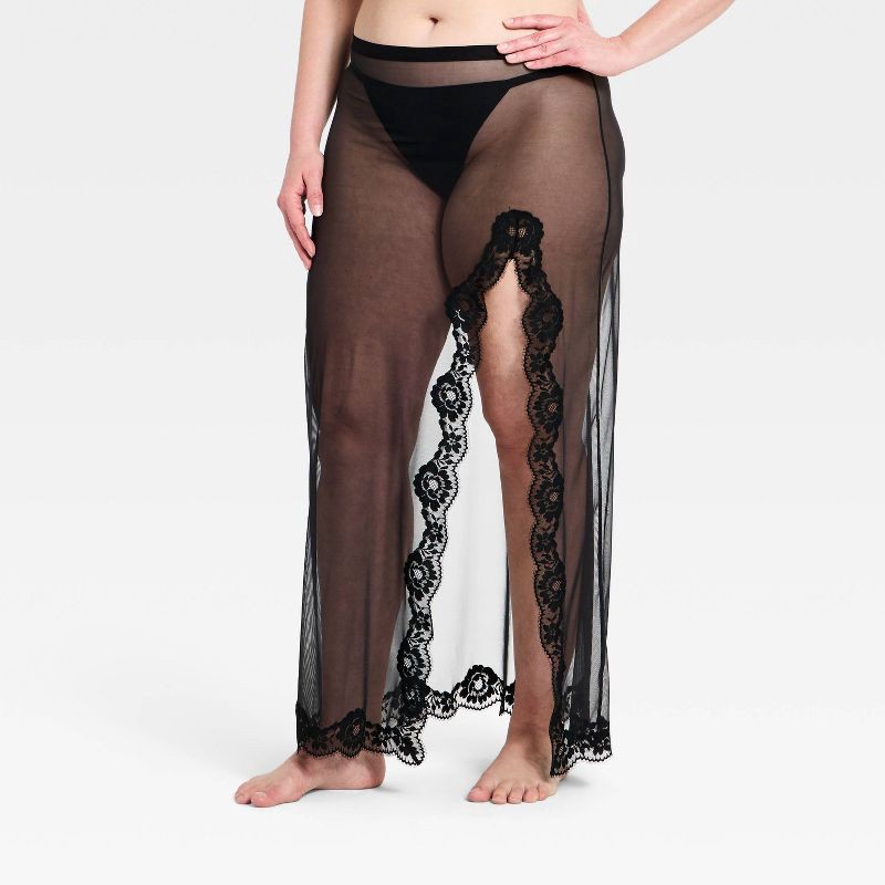 slide 4 of 5, Women's Mesh & Lace Lingerie Slip Skirt - Auden™ Black M, 1 ct