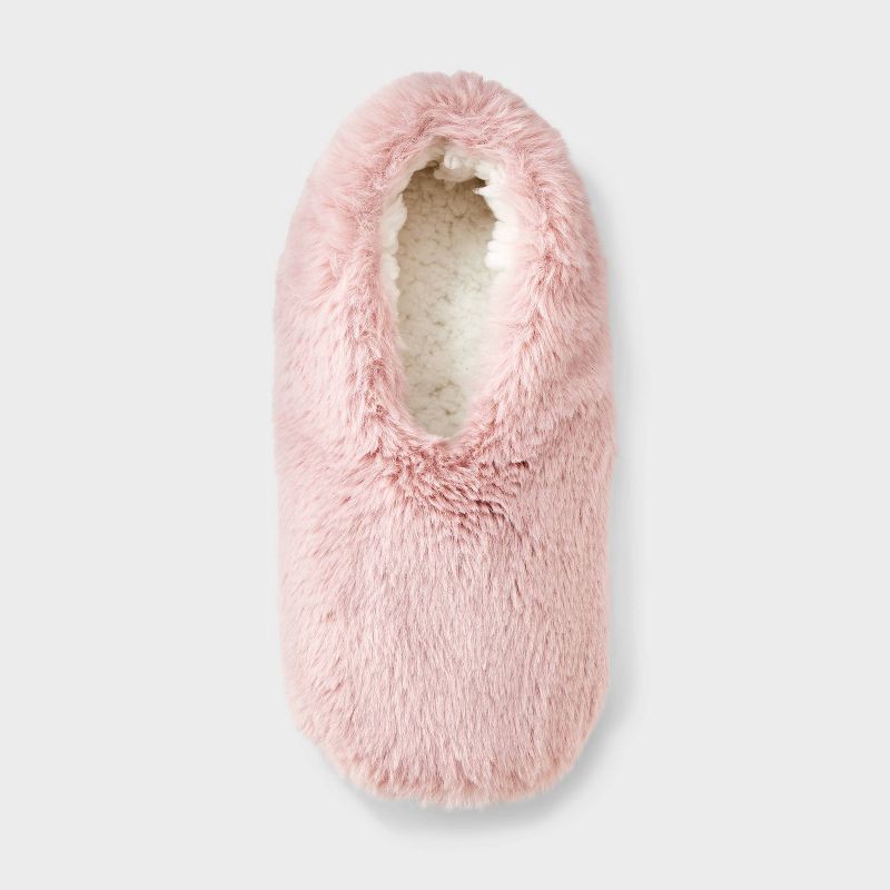 slide 3 of 4, Women's Plush Faux Fur Cozy Slipper Socks with Slip Resistant Soles - Auden™ Pink M/L, 1 ct