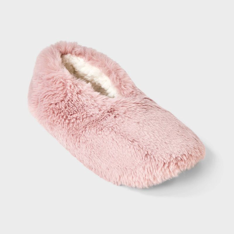 slide 1 of 4, Women's Plush Faux Fur Cozy Slipper Socks with Slip Resistant Soles - Auden™ Pink M/L, 1 ct