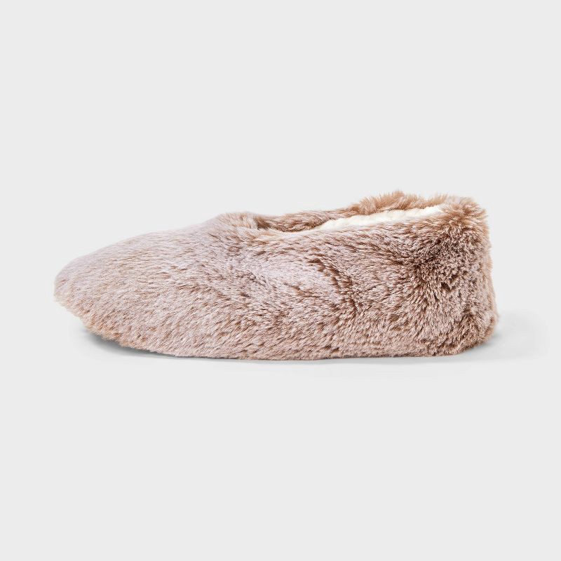 slide 2 of 4, Women's Plush Faux Fur Cozy Slipper Socks with Slip Resistant Soles - Auden™ Soft Brown S/M, 1 ct