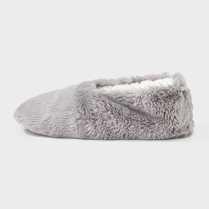 slide 2 of 4, Women's Plush Faux Fur Cozy Slipper Socks with Slip Resistant Soles - Auden™ Gray S/M, 1 ct