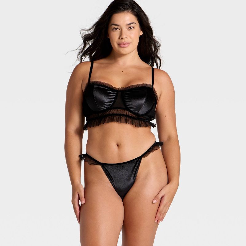 slide 4 of 5, Women's Velvet & Mesh Pleated Lingerie Set - Auden™ Black XL, 1 ct