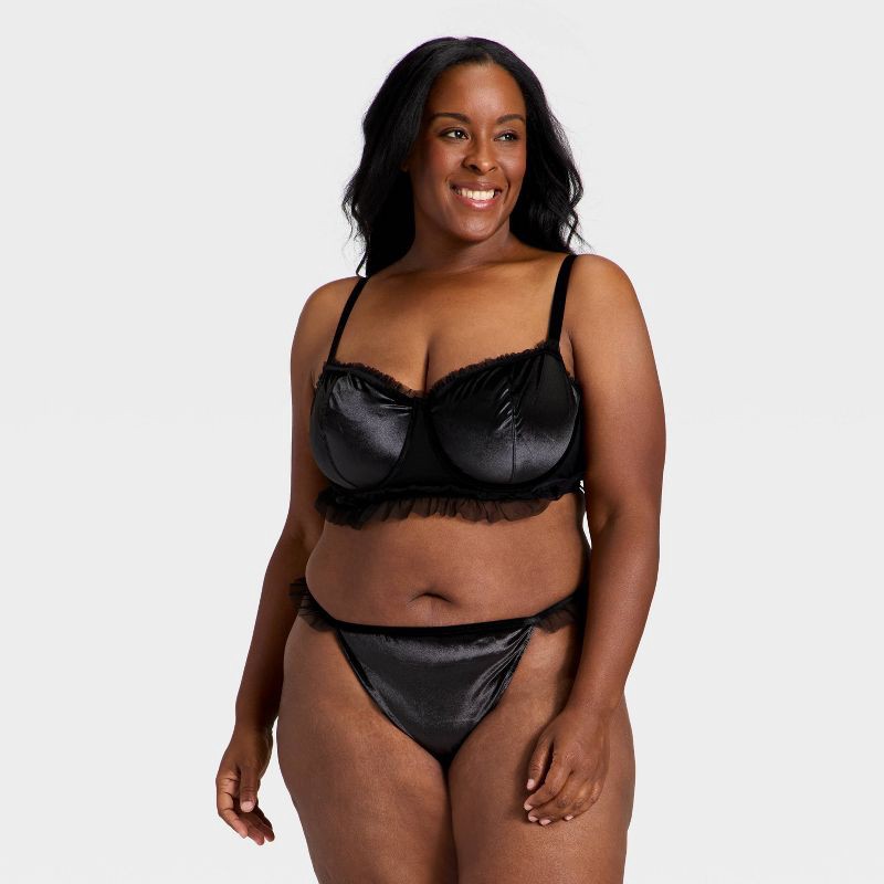 slide 1 of 3, Women's Velvet & Mesh Pleated Lingerie Set - Auden™ Black XXL, 1 ct