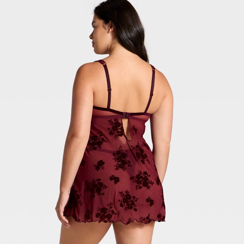 slide 5 of 5, Women's Flocked Lingerie Slip Dress - Auden™ Berry Red S, 1 ct