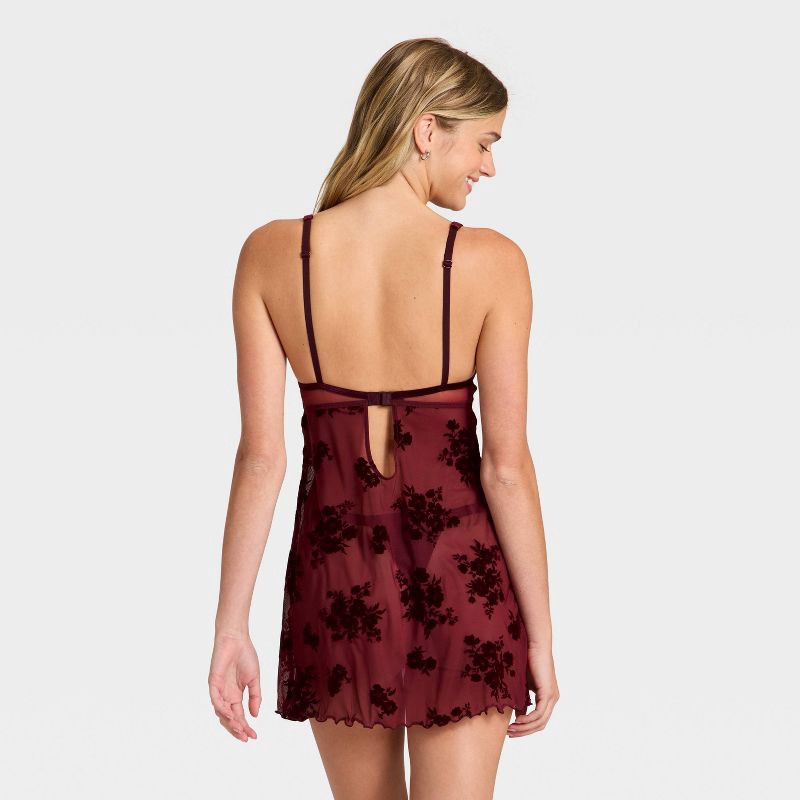 slide 3 of 5, Women's Flocked Lingerie Slip Dress - Auden™ Berry Red M, 1 ct
