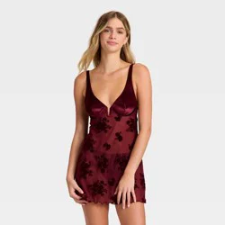 Women's Flocked Lingerie Slip Dress - Auden™ Berry Red L