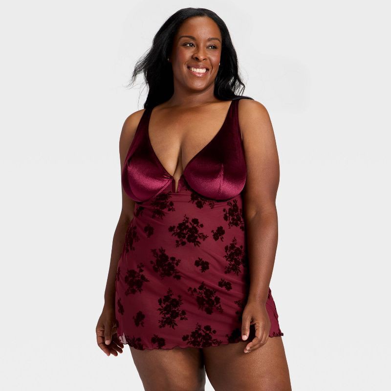 slide 3 of 3, Women's Flocked Lingerie Slip Dress - Auden™ Berry Red XXL, 1 ct