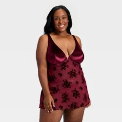 Women's Flocked Lingerie Slip Dress - Auden™ Berry Red XXL