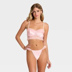 Women's Velvet & Mesh Pleated Lingerie Set - Auden™ Light Pink S