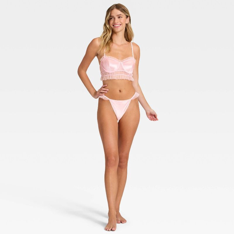 slide 3 of 5, Women's Velvet & Mesh Pleated Lingerie Set - Auden™ Light Pink M, 1 ct