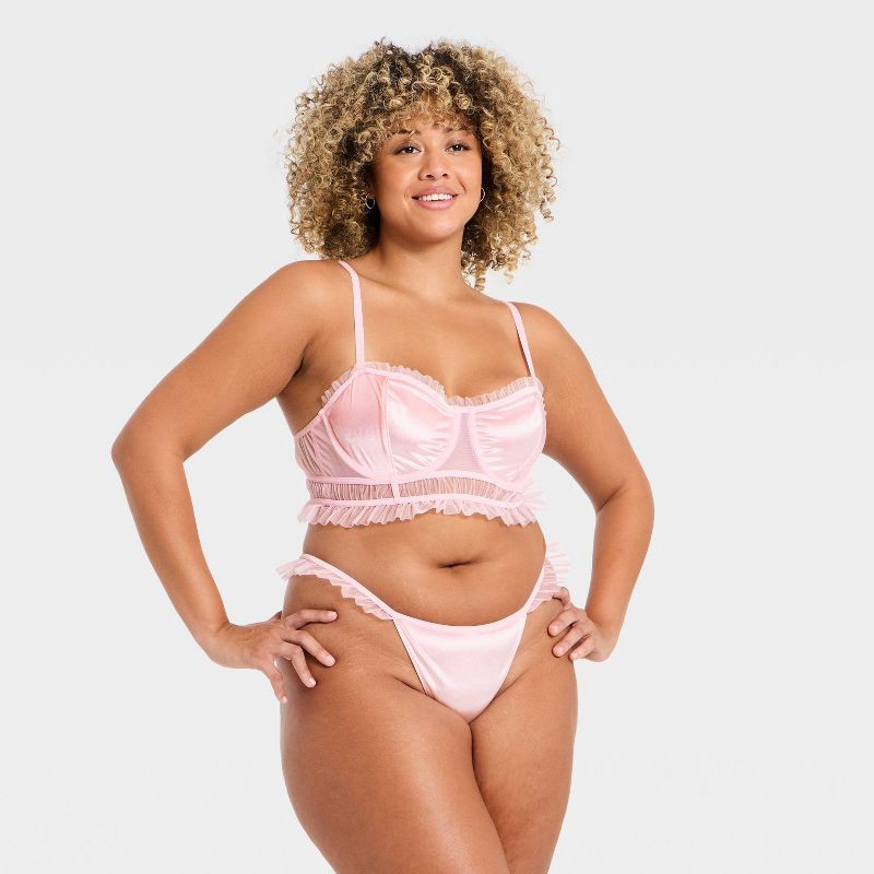 slide 4 of 5, Women's Velvet & Mesh Pleated Lingerie Set - Auden™ Light Pink M, 1 ct