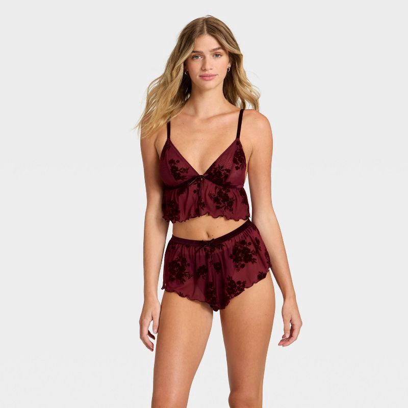 slide 3 of 5, Women's Flocked Lingerie Set - Auden™ Berry Red S, 1 ct