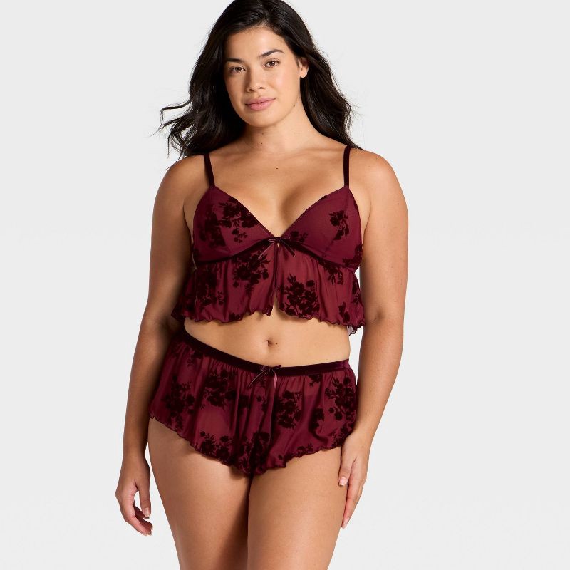 slide 4 of 5, Women's Flocked Lingerie Set - Auden™ Berry Red S, 1 ct