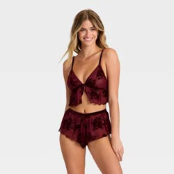 Women's Flocked Lingerie Set - Auden™ Berry Red S