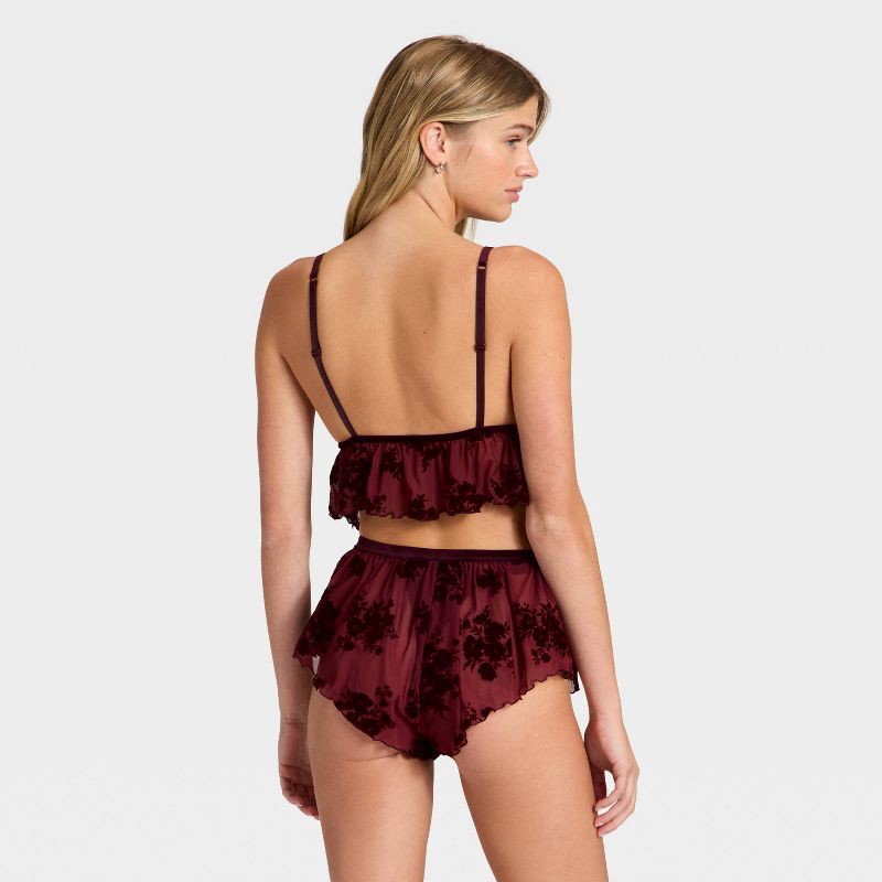 slide 2 of 5, Women's Flocked Lingerie Set - Auden™ Berry Red M, 1 ct