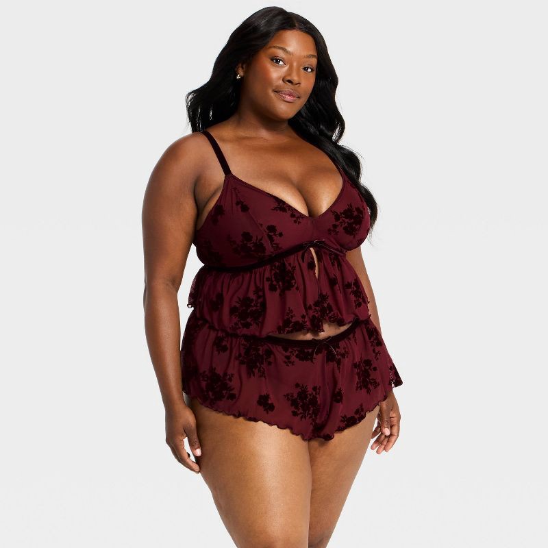 slide 3 of 3, Women's Flocked Lingerie Set - Auden™ Berry Red XXL, 1 ct