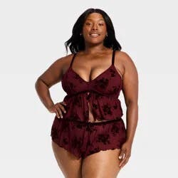 Women's Flocked Lingerie Set - Auden™ Berry Red XXL