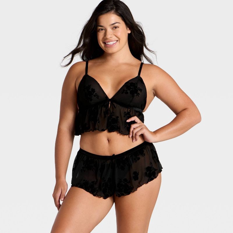 slide 4 of 5, Women's Flocked Lingerie Set - Auden™ Black S, 1 ct