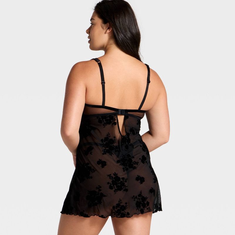 slide 5 of 5, Women's Flocked Lingerie Slip Dress - Auden™ Black S, 1 ct