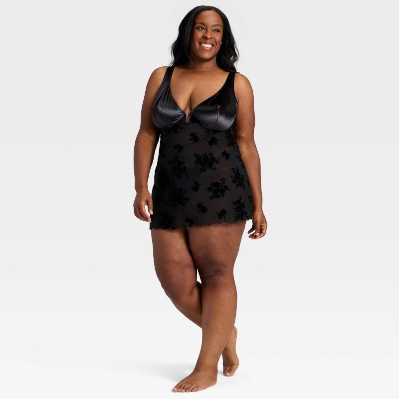 slide 3 of 3, Women's Flocked Lingerie Slip Dress - Auden™ Black XXL, 1 ct