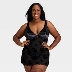 Women's Flocked Lingerie Slip Dress - Auden™ Black XXL