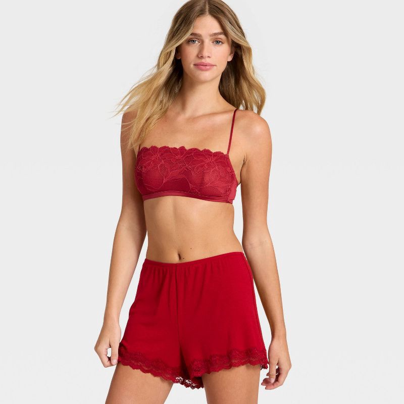 slide 3 of 5, Women's Lace Unlined Straight Neck Bralette - Auden™ Red XS, 1 ct
