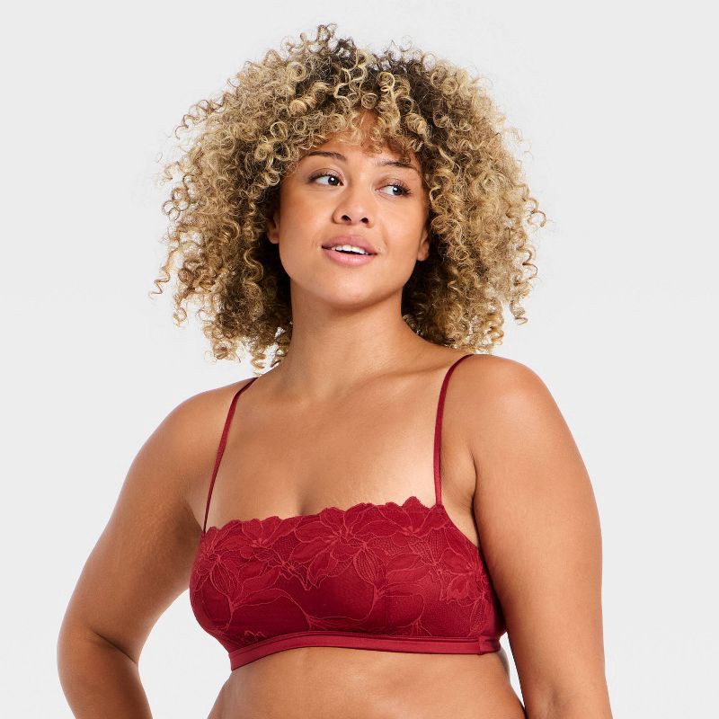 slide 4 of 5, Women's Lace Unlined Straight Neck Bralette - Auden™ Red M, 1 ct