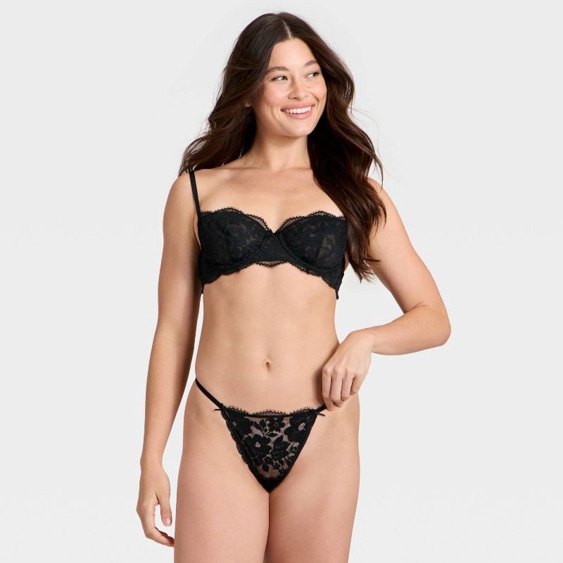 slide 3 of 5, Women's Lace Unlined Straight Neck Balconette Bra - Auden™ Black 34C, 1 ct