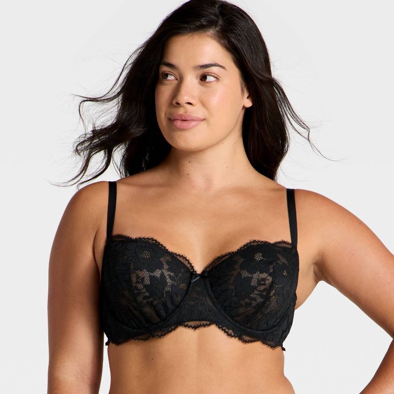 slide 4 of 5, Women's Lace Unlined Straight Neck Balconette Bra - Auden™ Black 34C, 1 ct