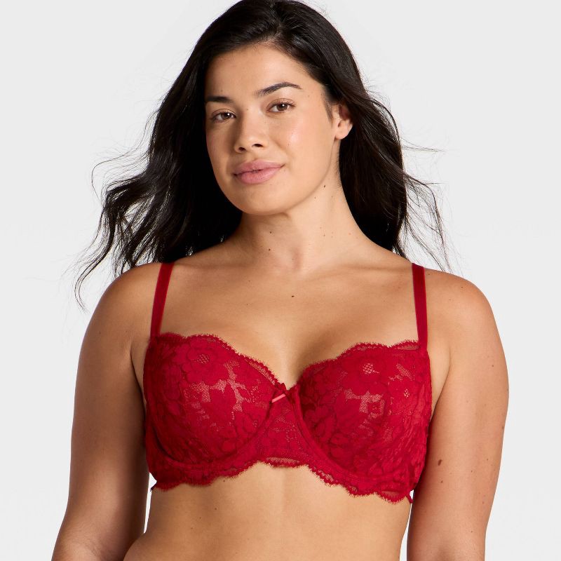 slide 4 of 5, Women's Lace Unlined Straight Neck Balconette Bra - Auden™ Red 34A, 1 ct